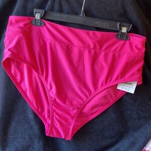 NWT High Waisted Time & Tru Banded bright pink Bikini bottom new with tags L/XL